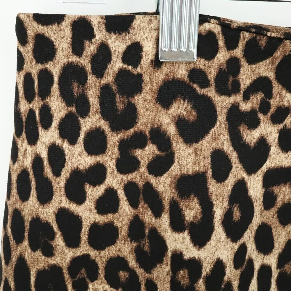 Michael Kors Skirt Petites PL LP Animal Print Faux Leather Hem Short Career